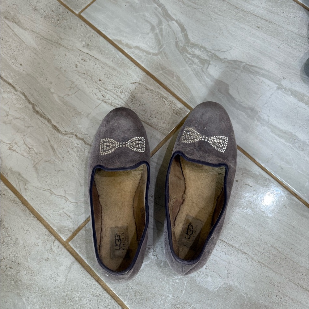 UGG lavender Suede tan Shearling Lined house shoes